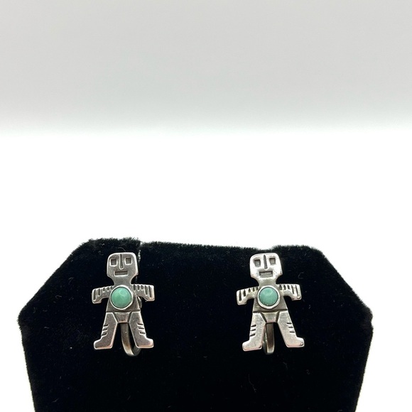 Kachina Vintage Sterling Silver Earrings with Blue  Screw Back Miniature 925 - Picture 2 of 11